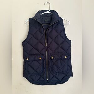 J. CREW Puffer Vest Quilted Full Zip Women's Navy Blue Primaloft XS Snap Pocket